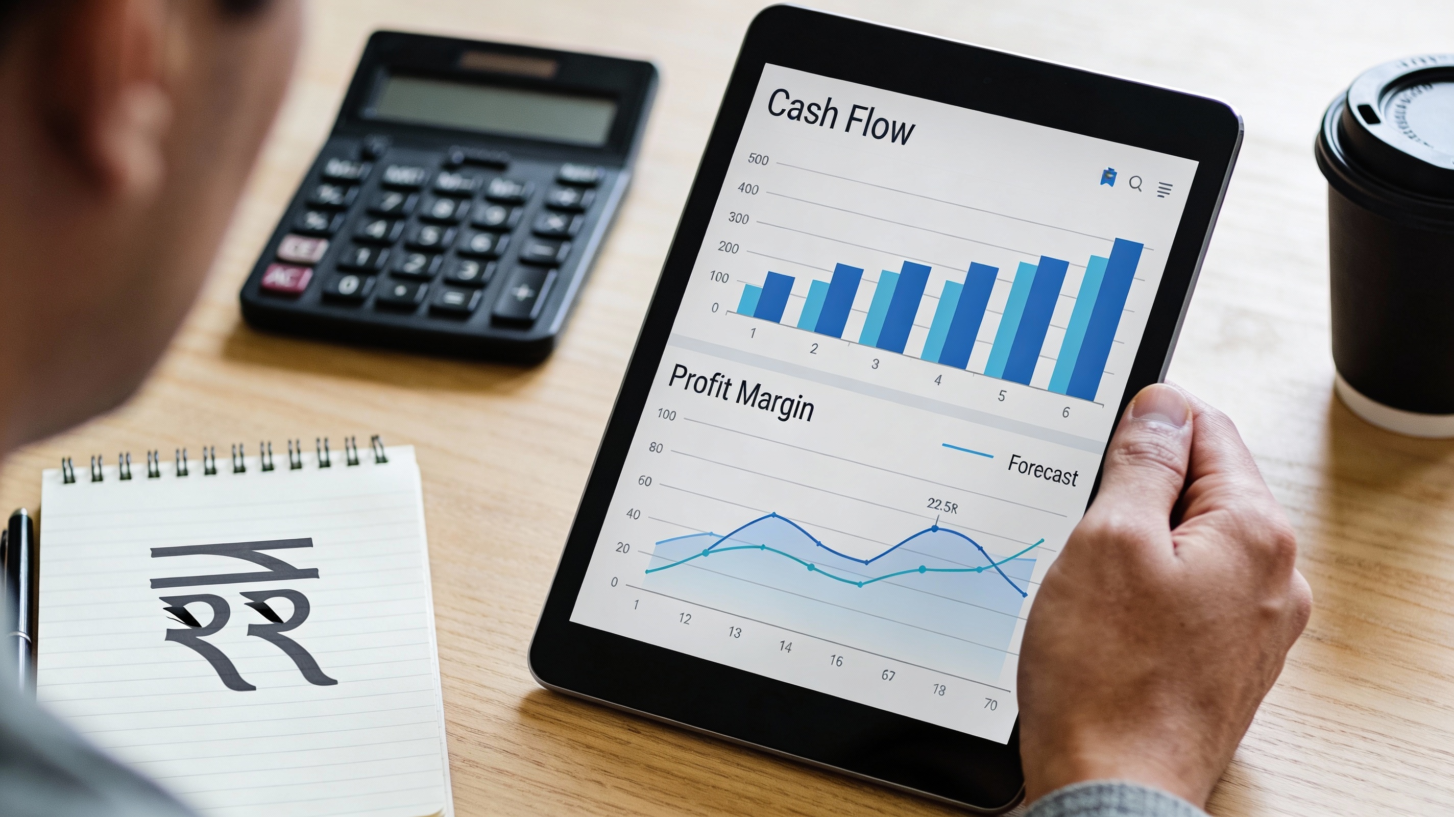 Financial forecasting desk close-up