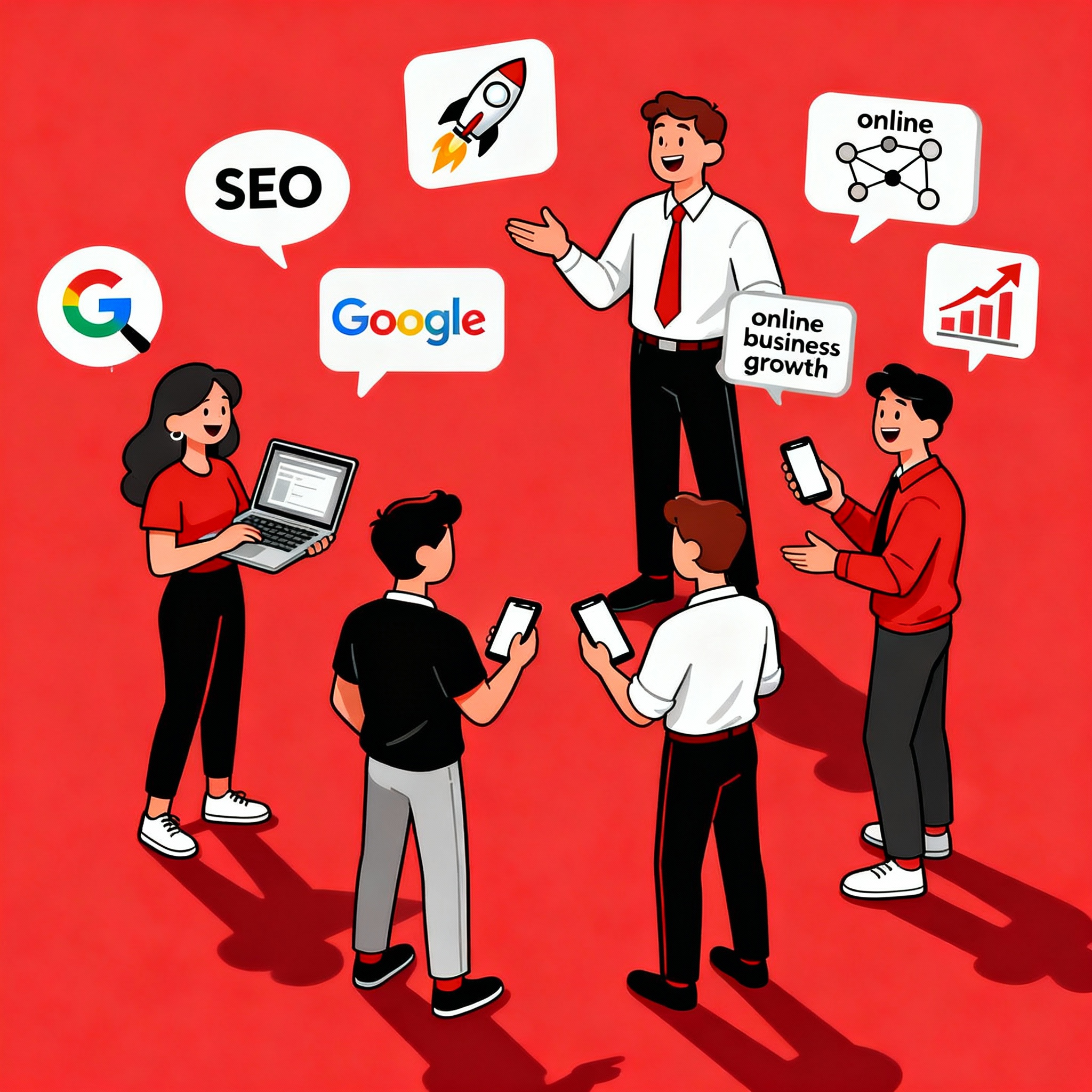 Cartoon entrepreneurs digital marketing