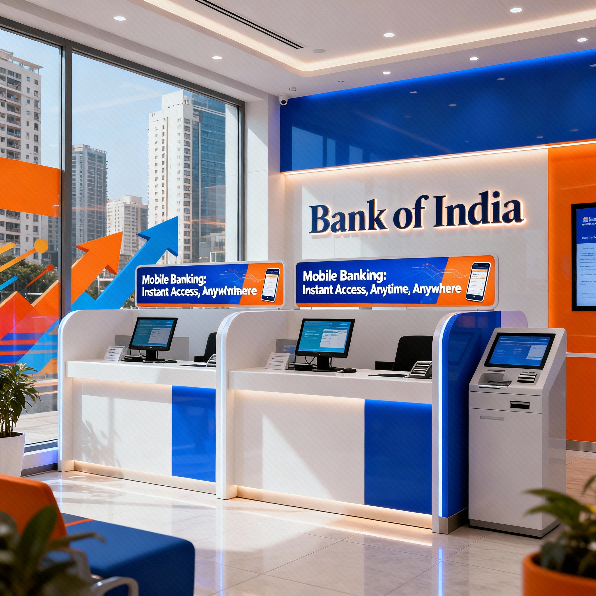 Modern private and digital banks mobile offers with Bank of India signage showing competition.