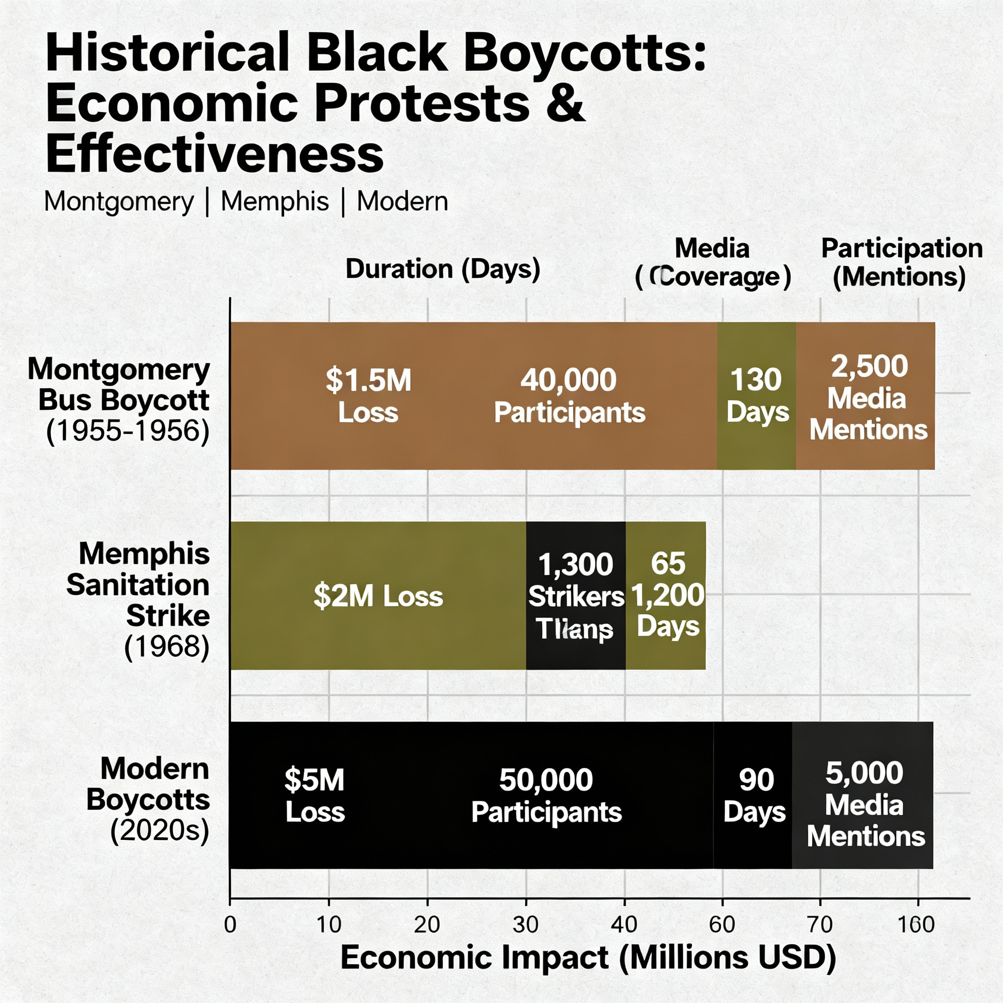 Infographic: Historical Black Boycotts: Economic Protests and Effectiveness (Montgomery, Memphis, Modern)