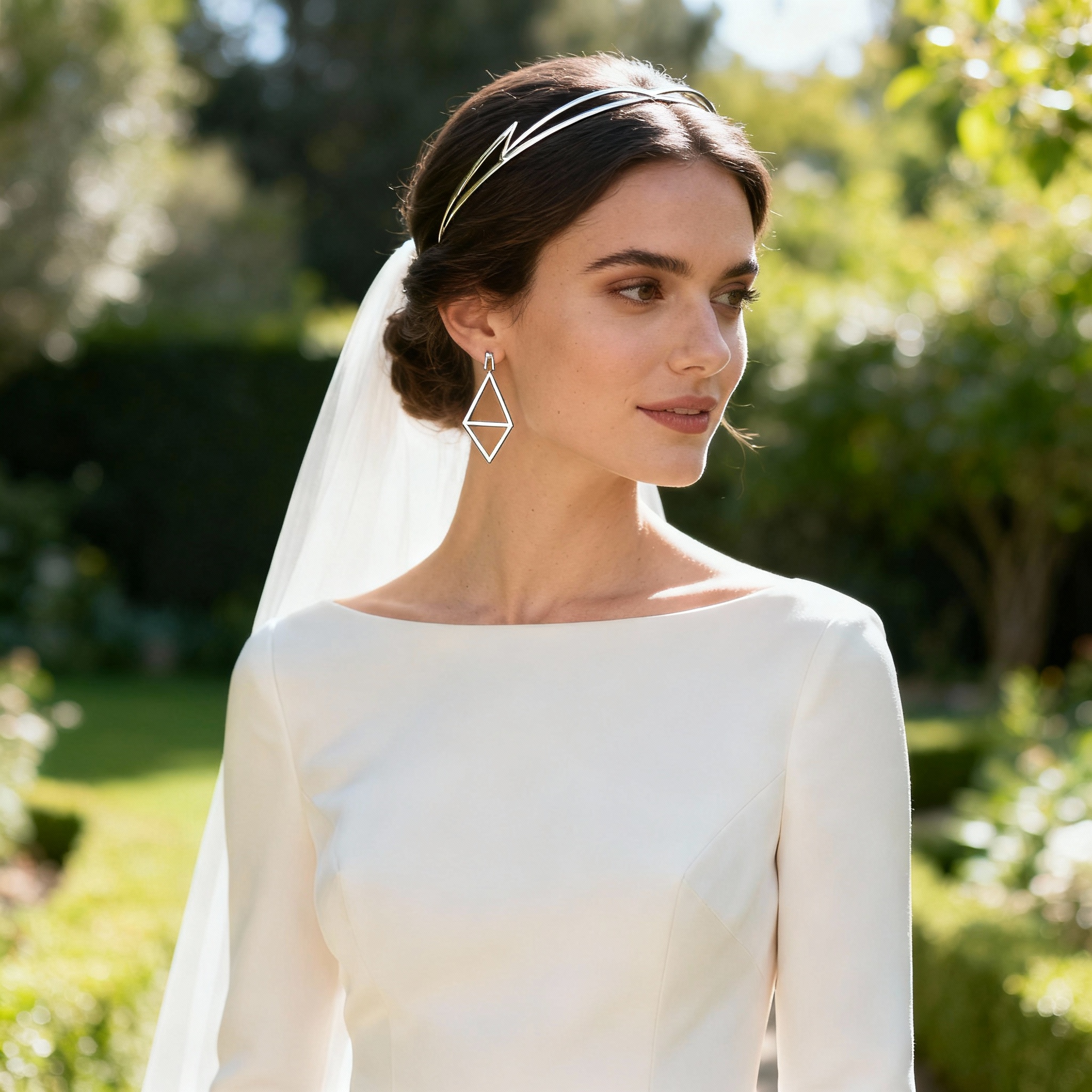 Sleek minimalist bridal look with modern accessories