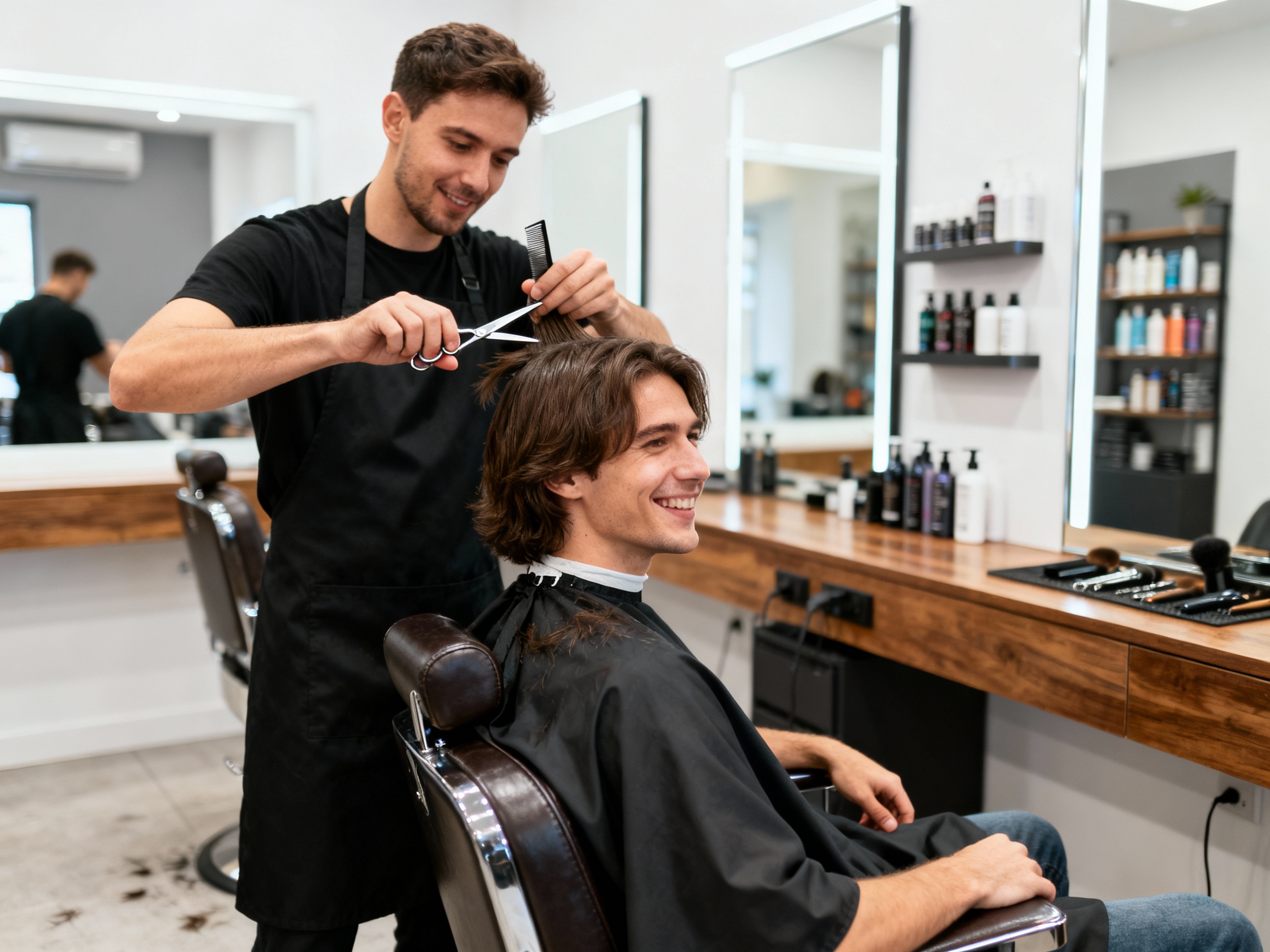 Barbero profesional atendiendo cliente