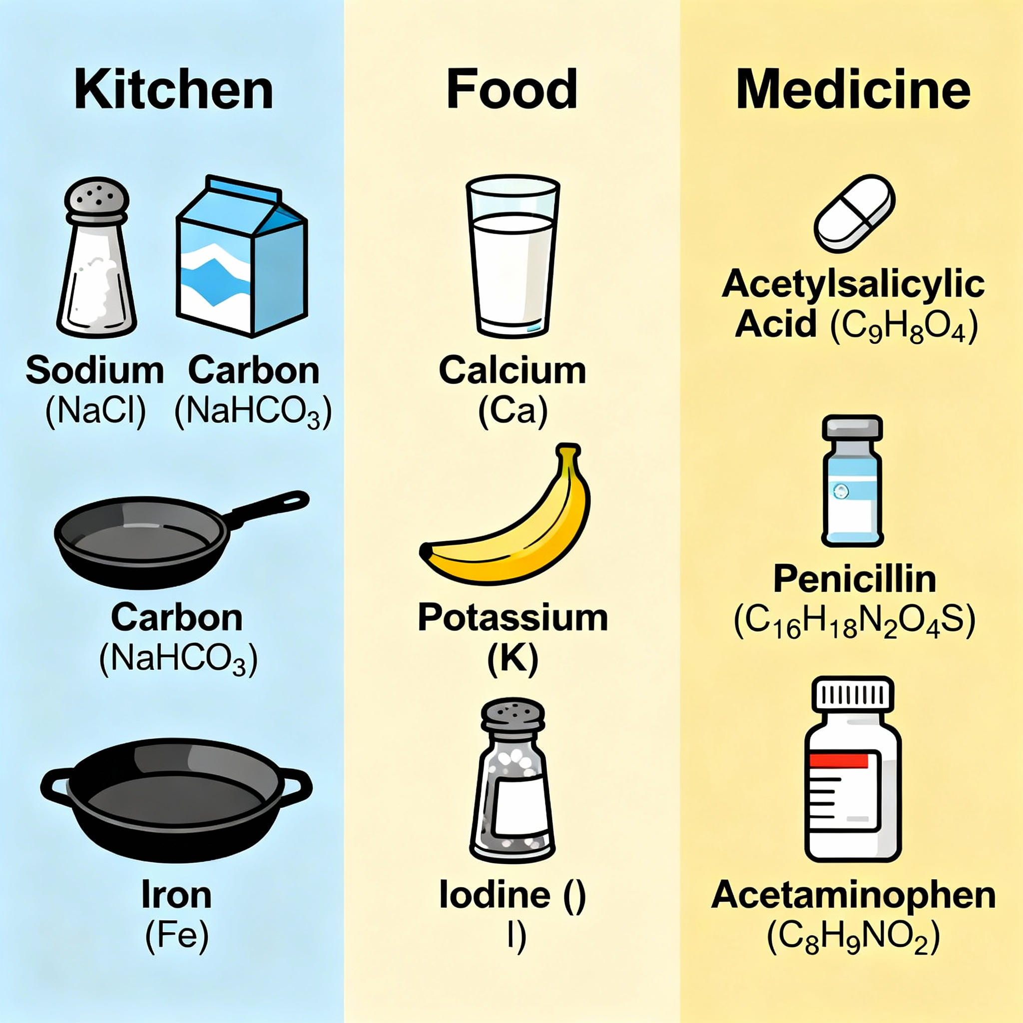 / Elementos químicos ejemplos aplicaciones vida cotidiana cocina medicina
