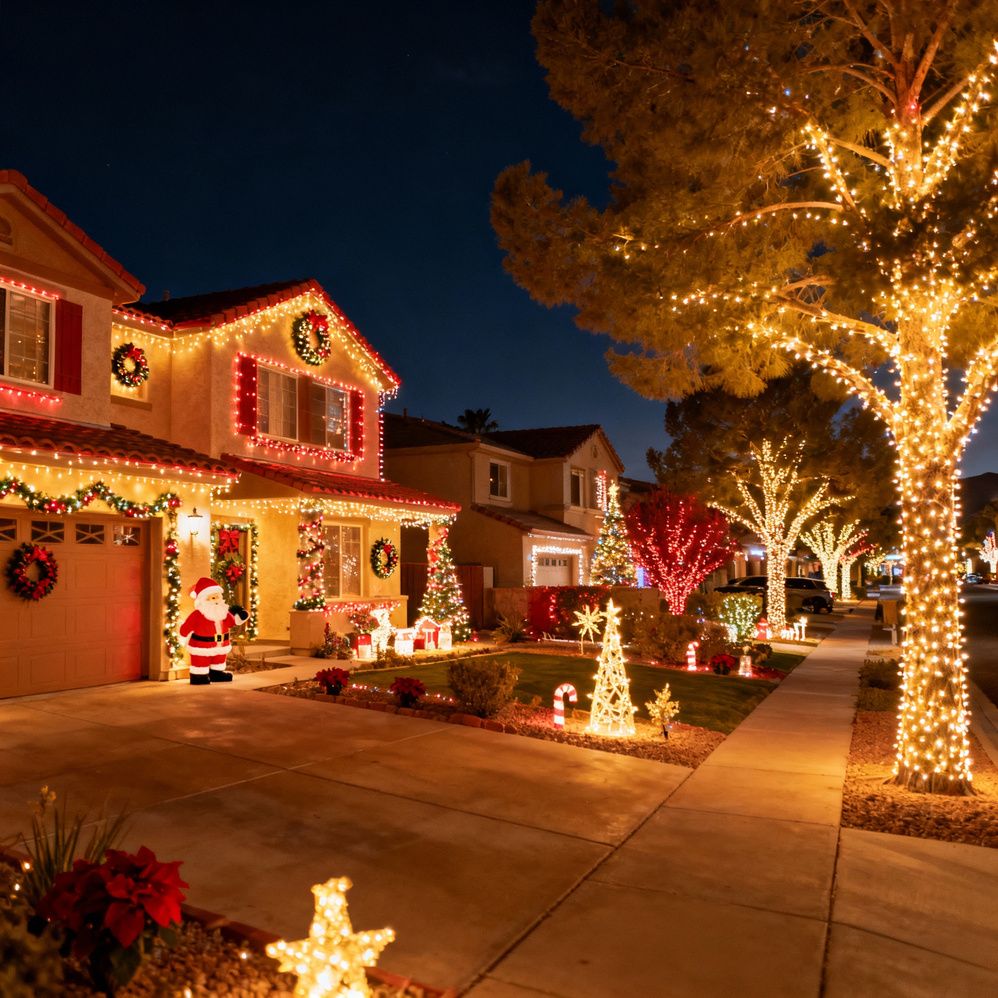 Paradise Nevada neighborhood decorated with stunning Christmas lights and festive holiday displays creating magical winter wonderland atmosphere