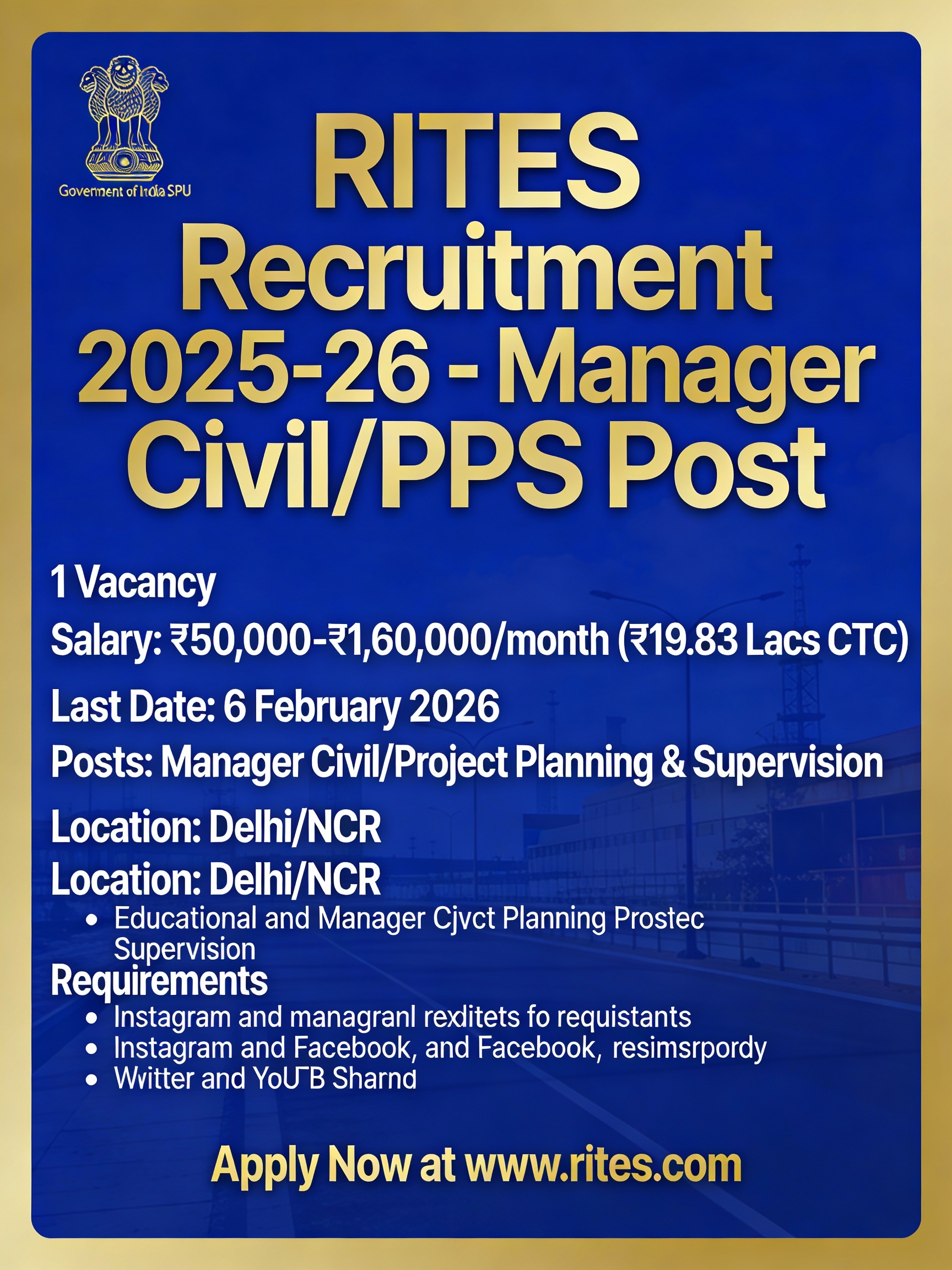 RITES Manager RG-32-25 Recruitment 2025-26 - Job Notification Poster