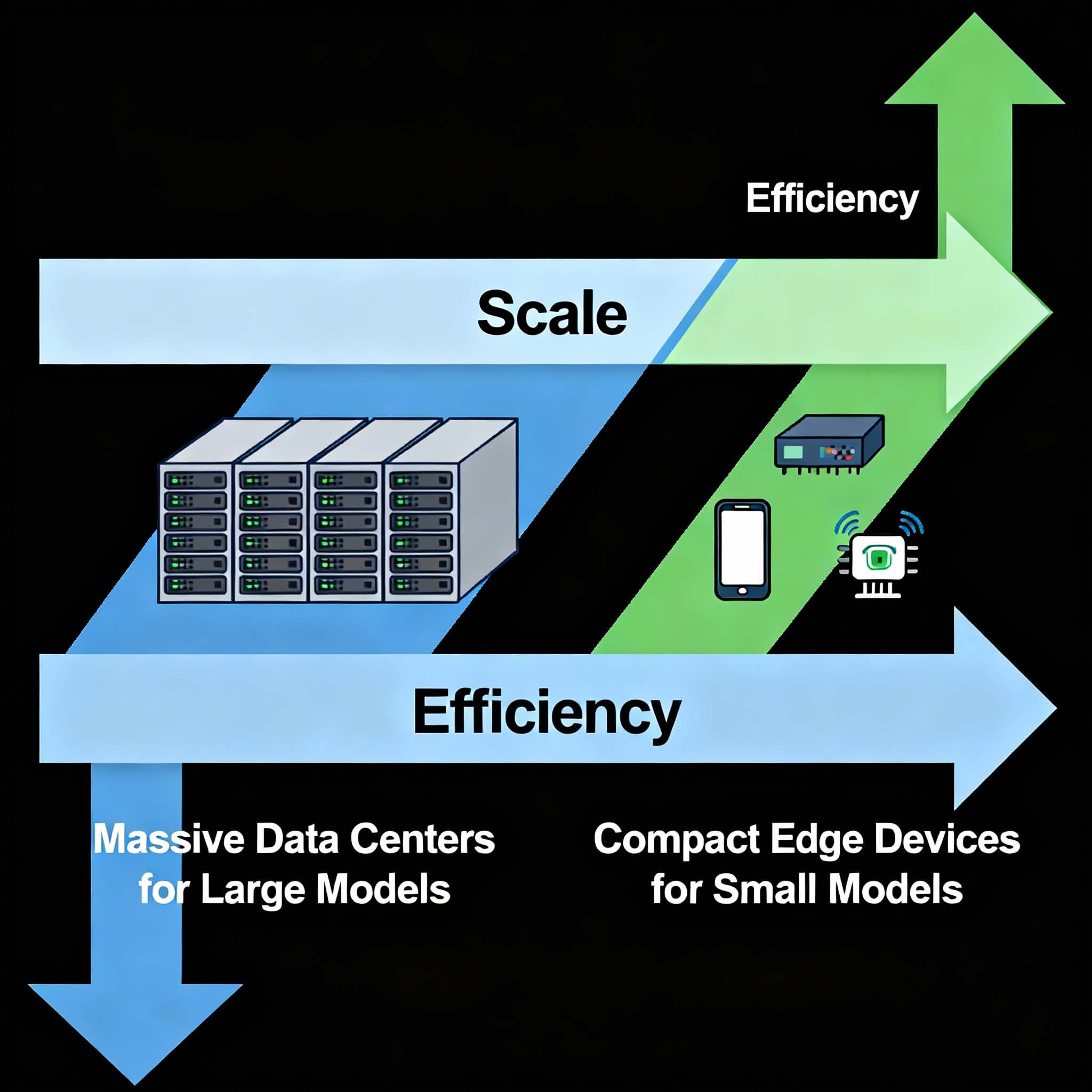 "Comparison chart showing SLM and LLM features: speed, cost, privacy, energy