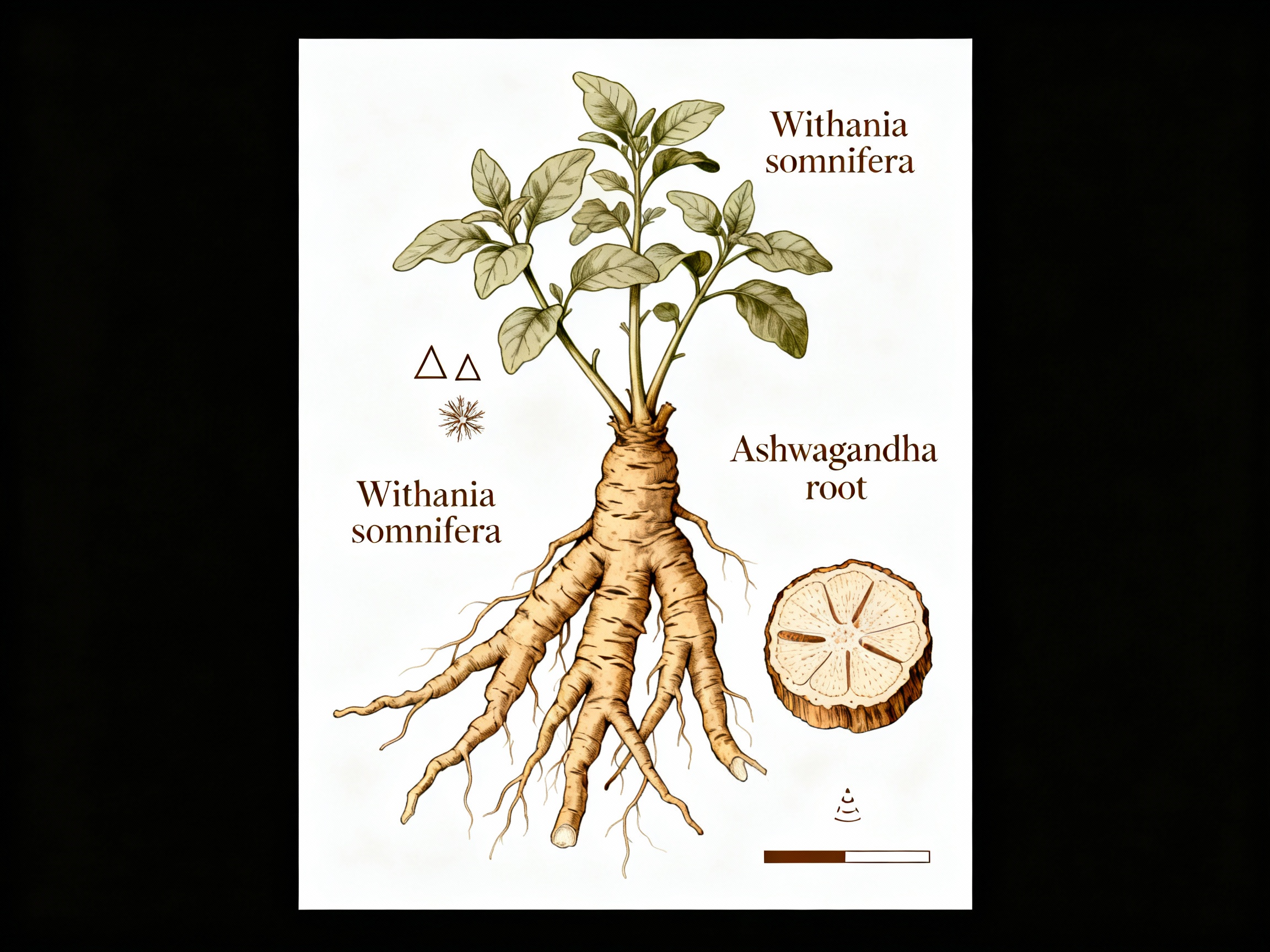 Plante d'Ashwagandha (Withania somnifera) et ses racines caractéristiques