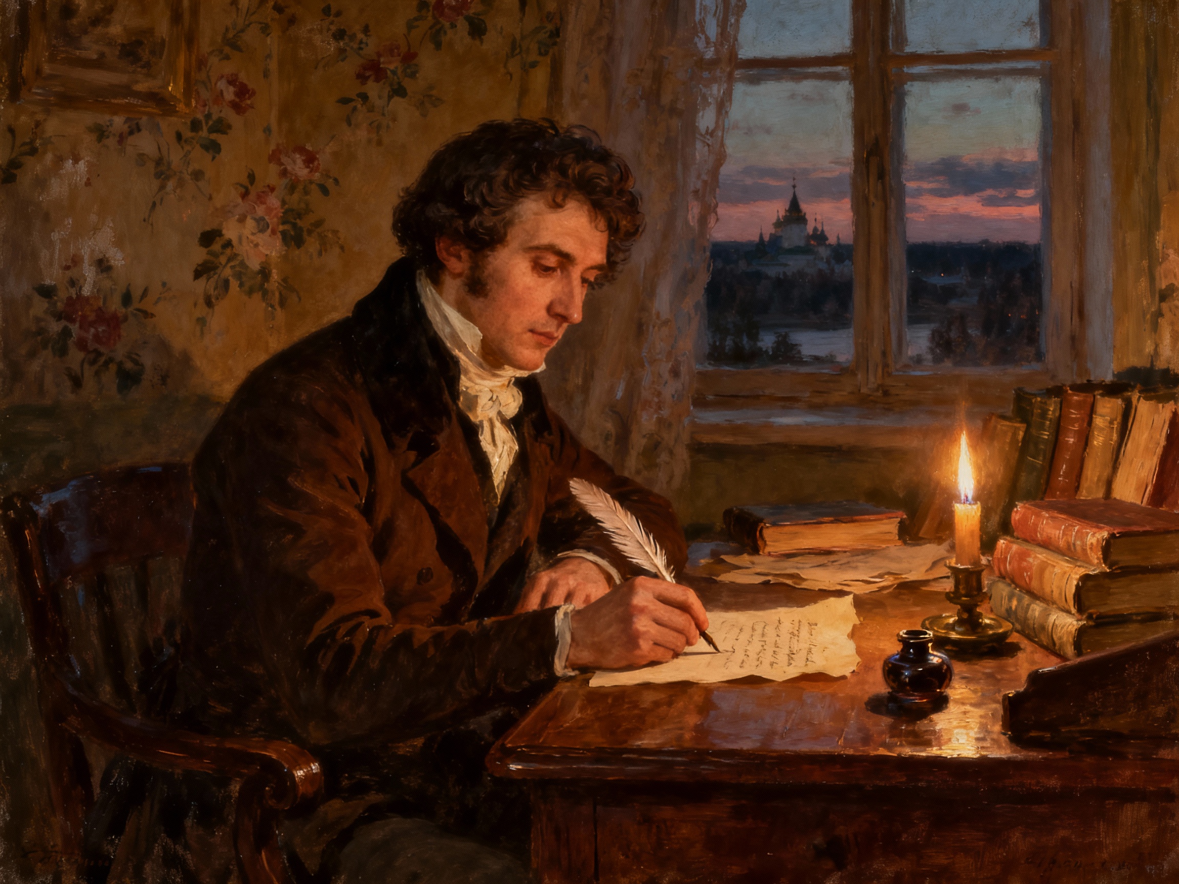 Александр Пушкин пишет о вощеных фитилях, поэтическая сцена