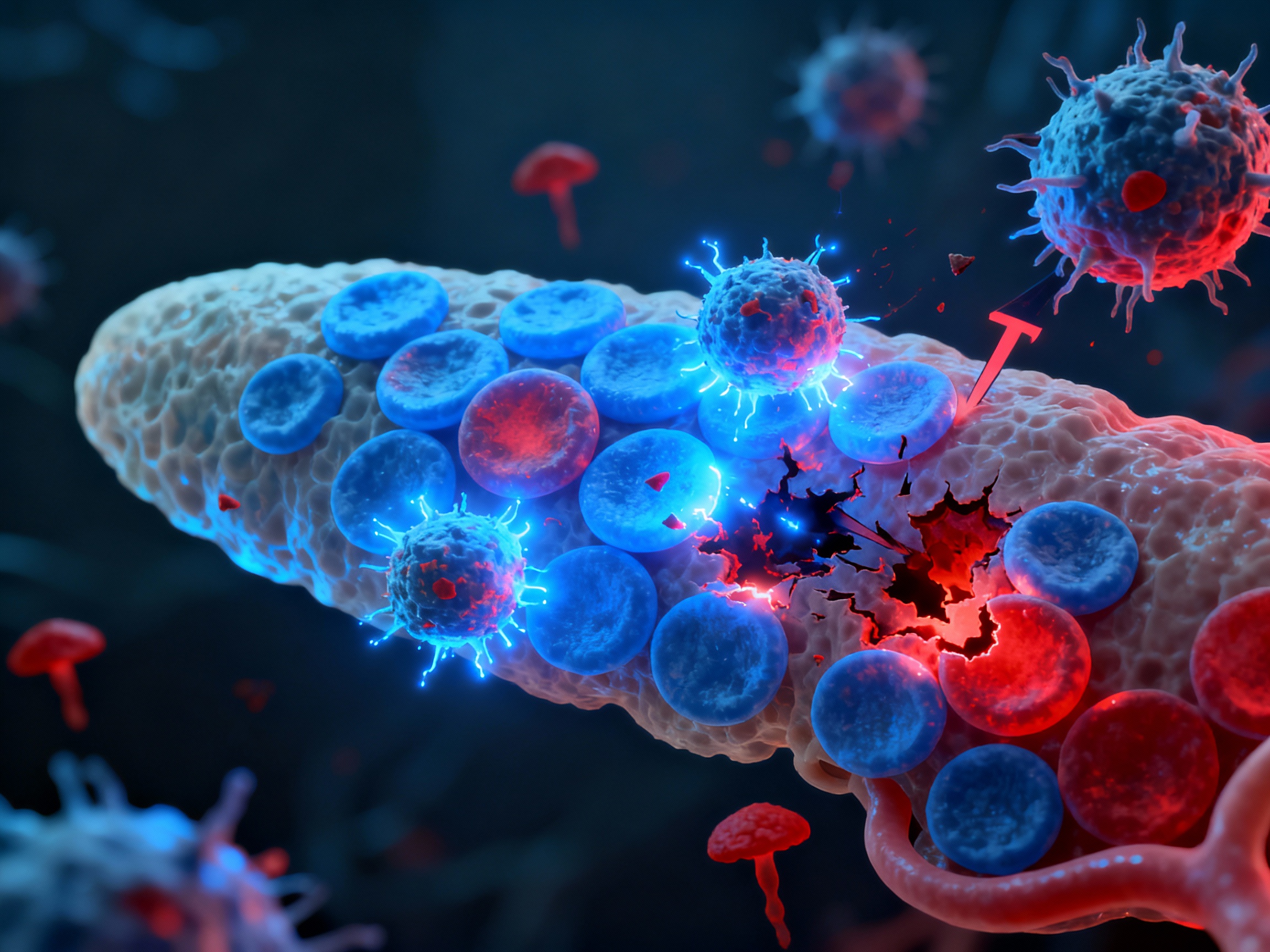 T cells attacking pancreatic islets