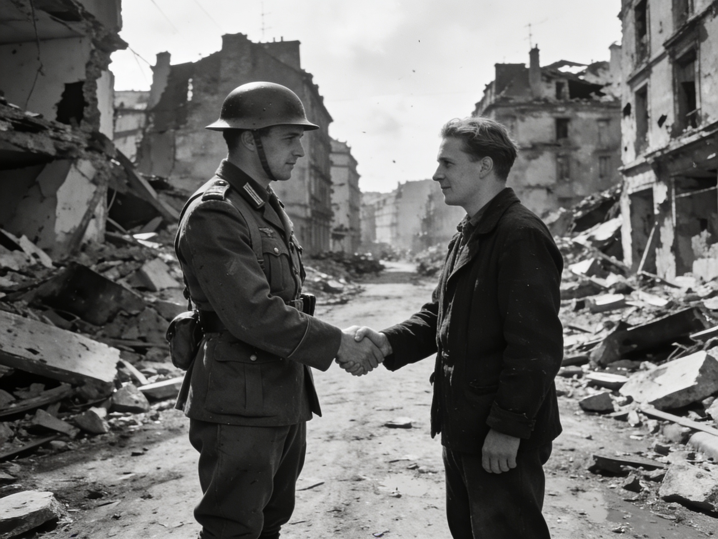 Post-WWII Europe ruins and reconciliation