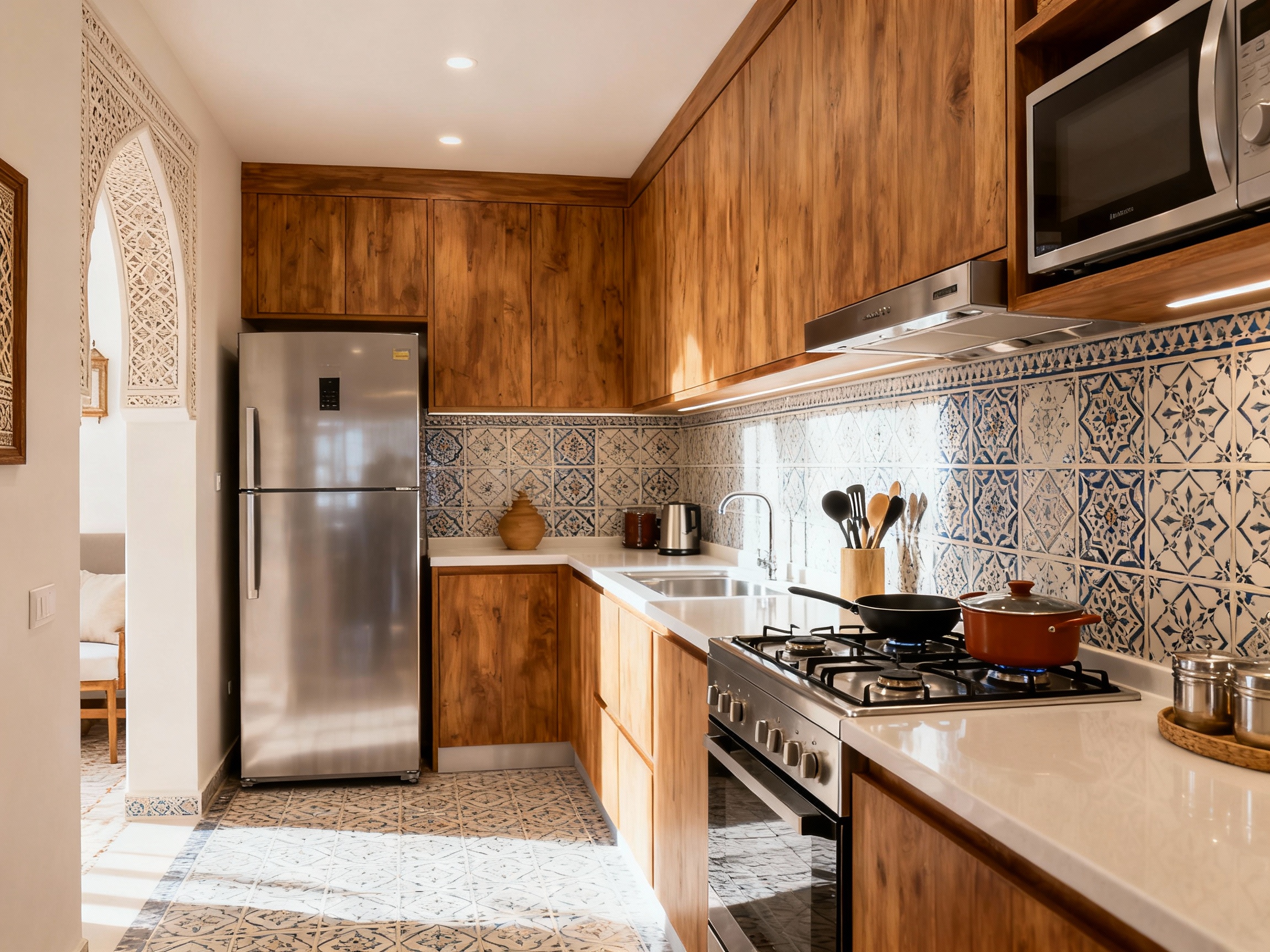 Cuisine équipée moderne pour location courte durée meublée à Rabat