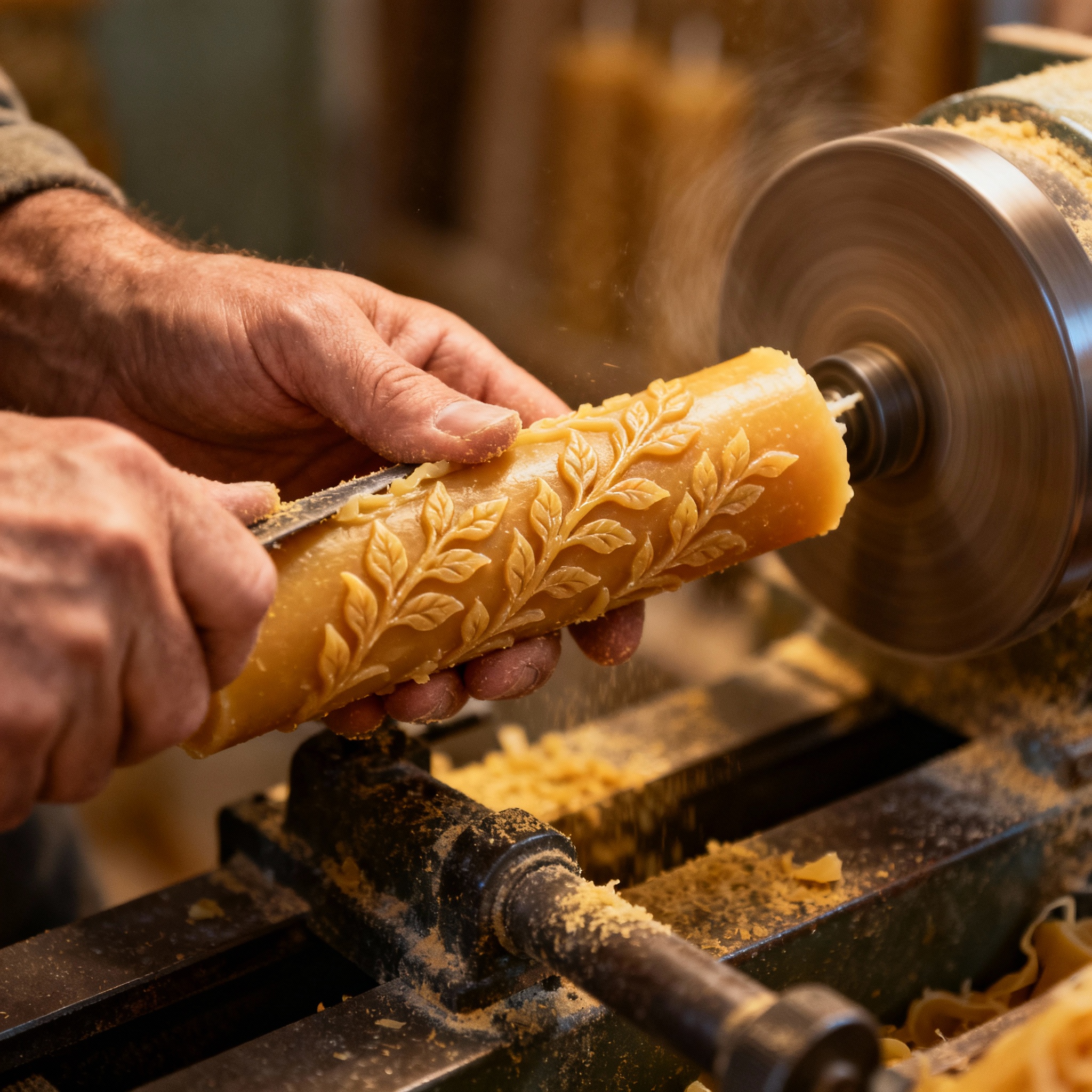 Процесс изготовления церковных свечей с рельефным рисунком лозы