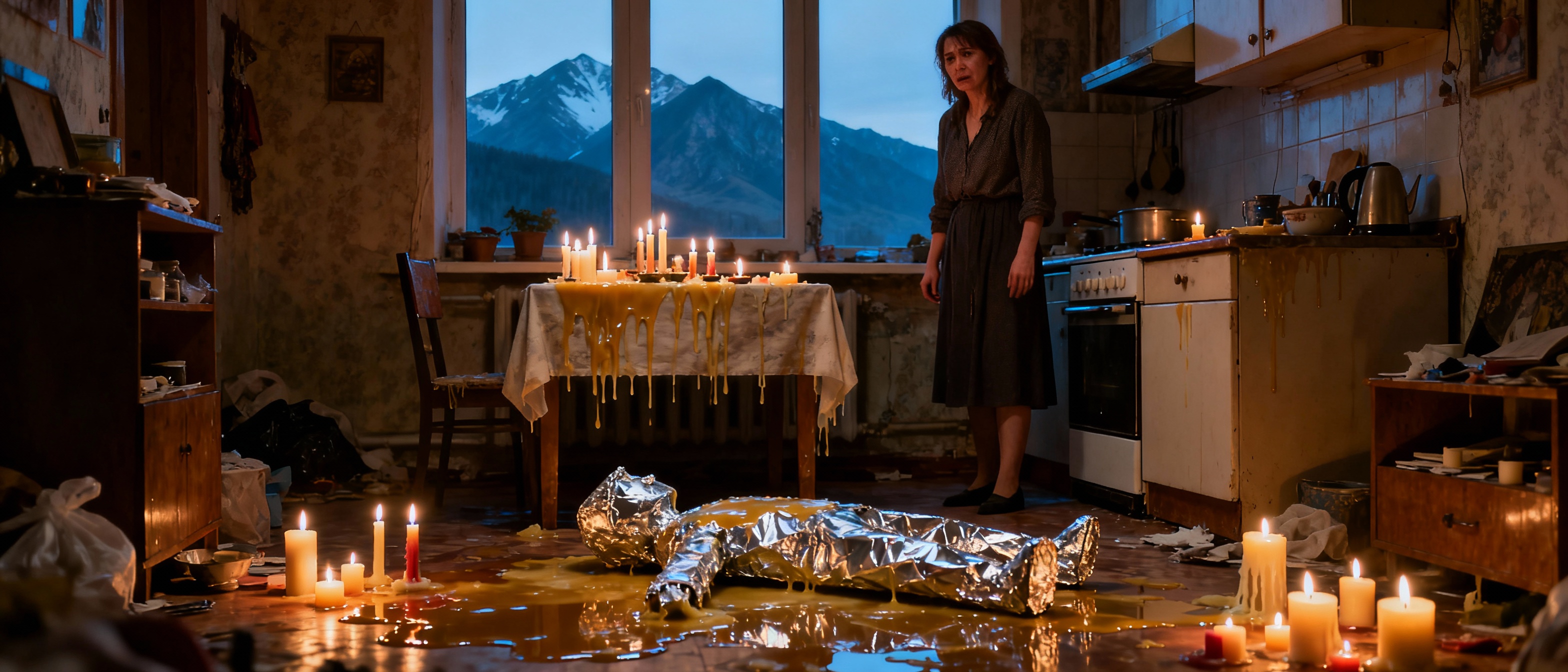 Место преступления: алтайская кухня в хаосе после неудачной попытки сделать свечи