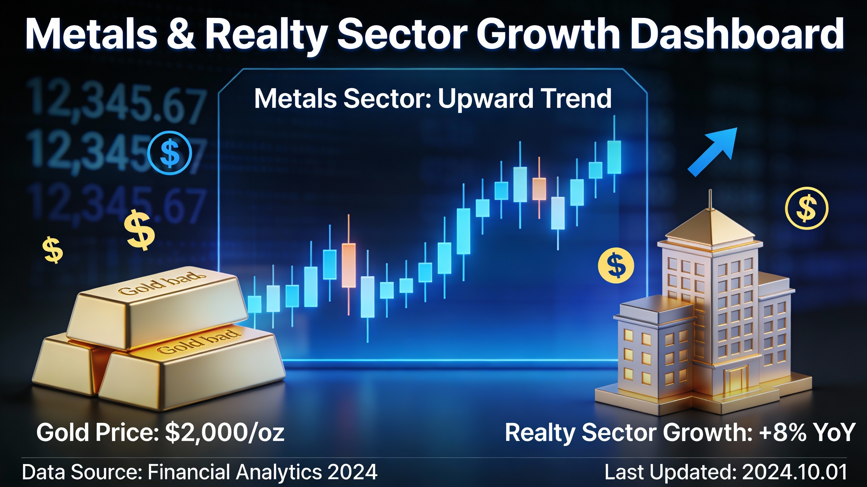 Sector trends financial dashboard showing metals and realty growth