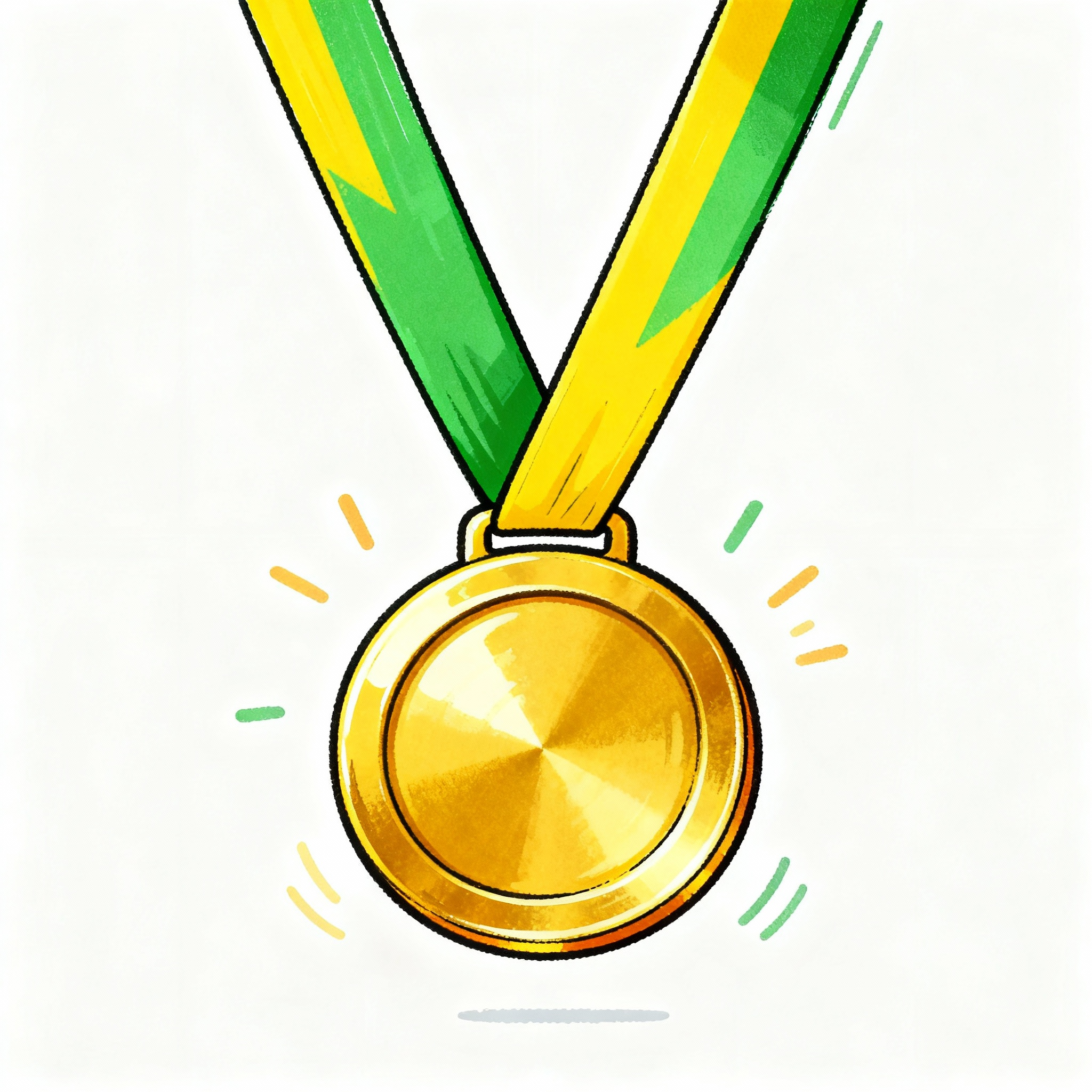 GIF medalha de ouro desenho cordinha verde amarela fundo branco