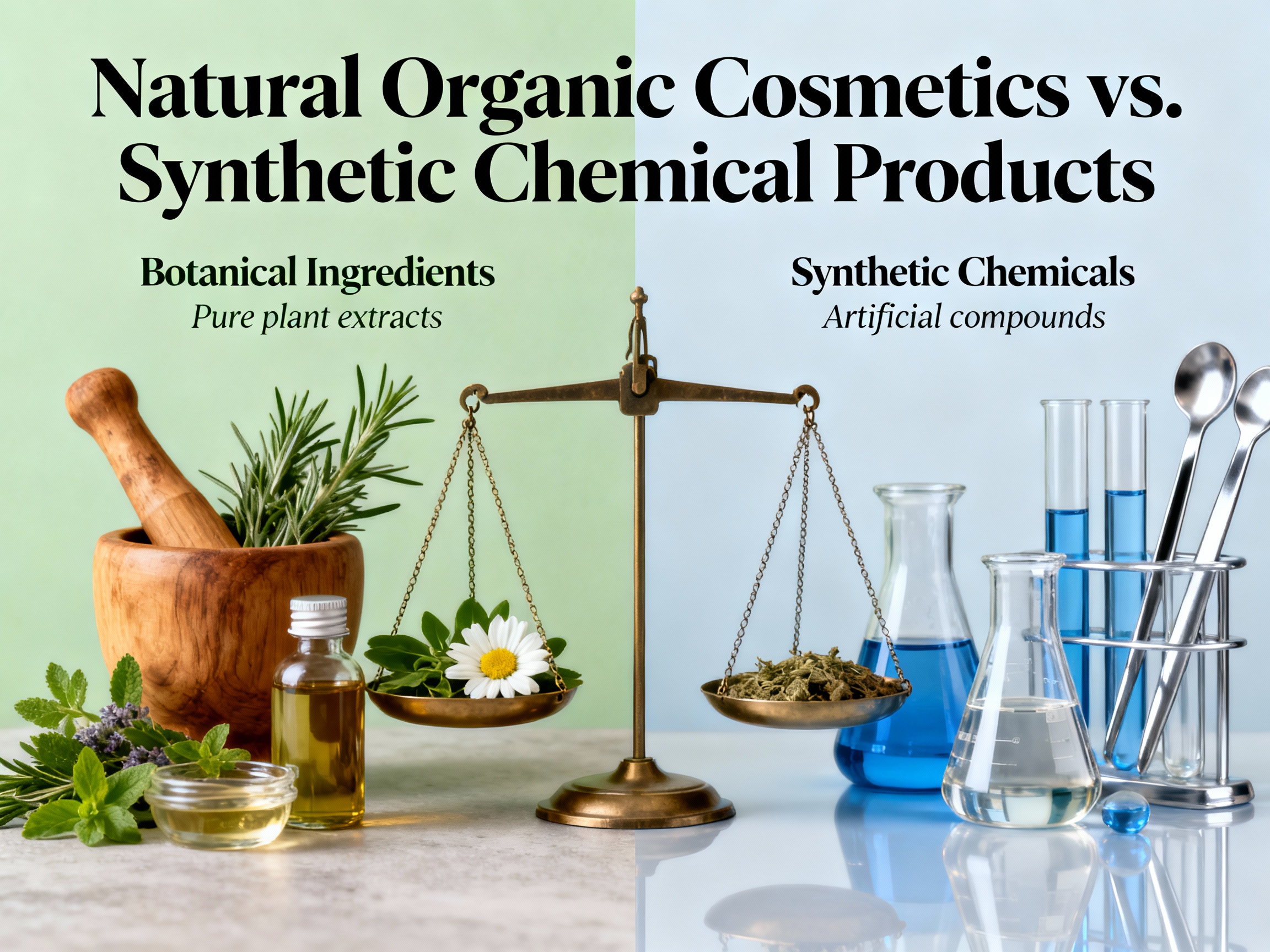 Cosmétiques naturels vs synthétiques - Ingrédients bio chimiques comparaison clean beauty efficacité