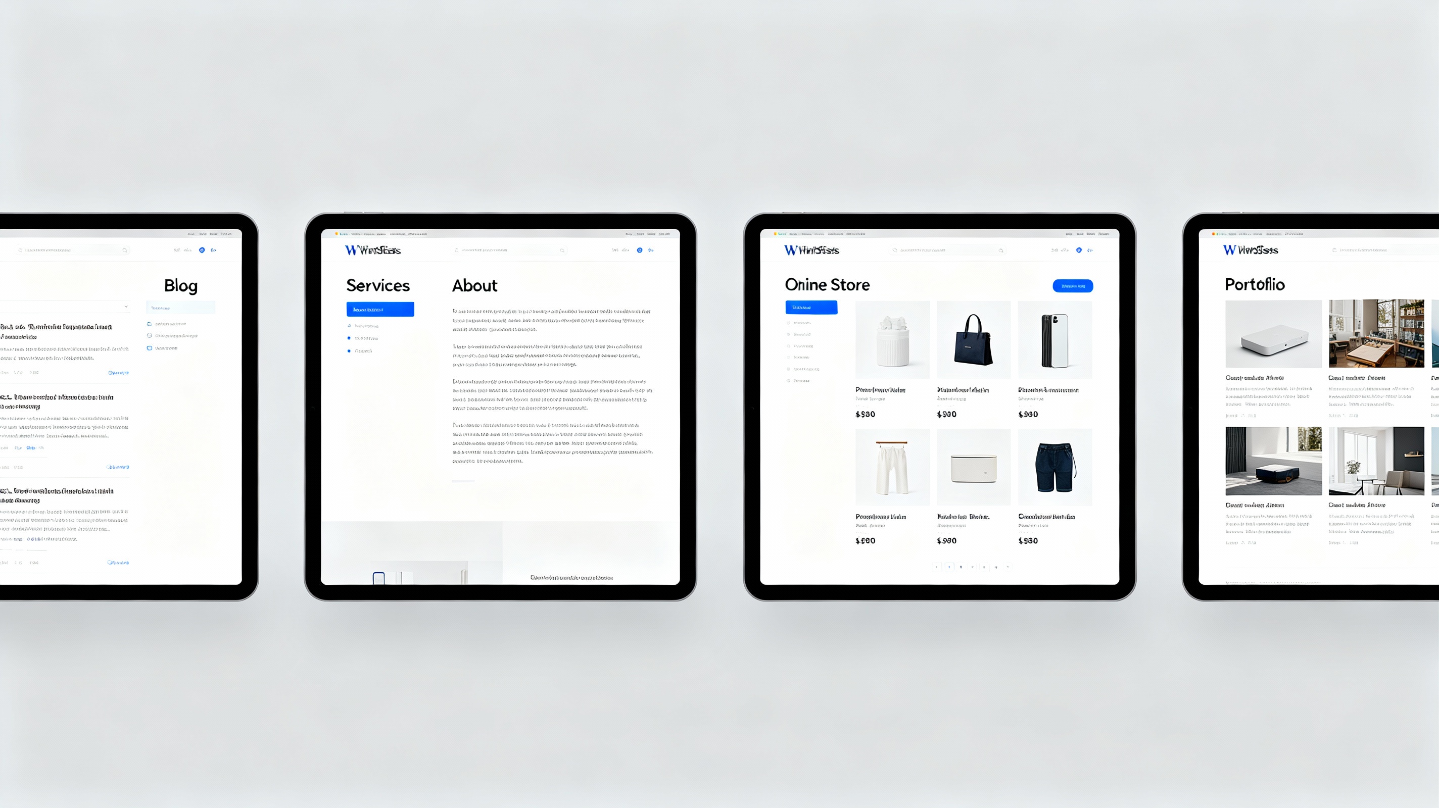 Types of websites you can build with WordPress: blog, business, store, portfolio