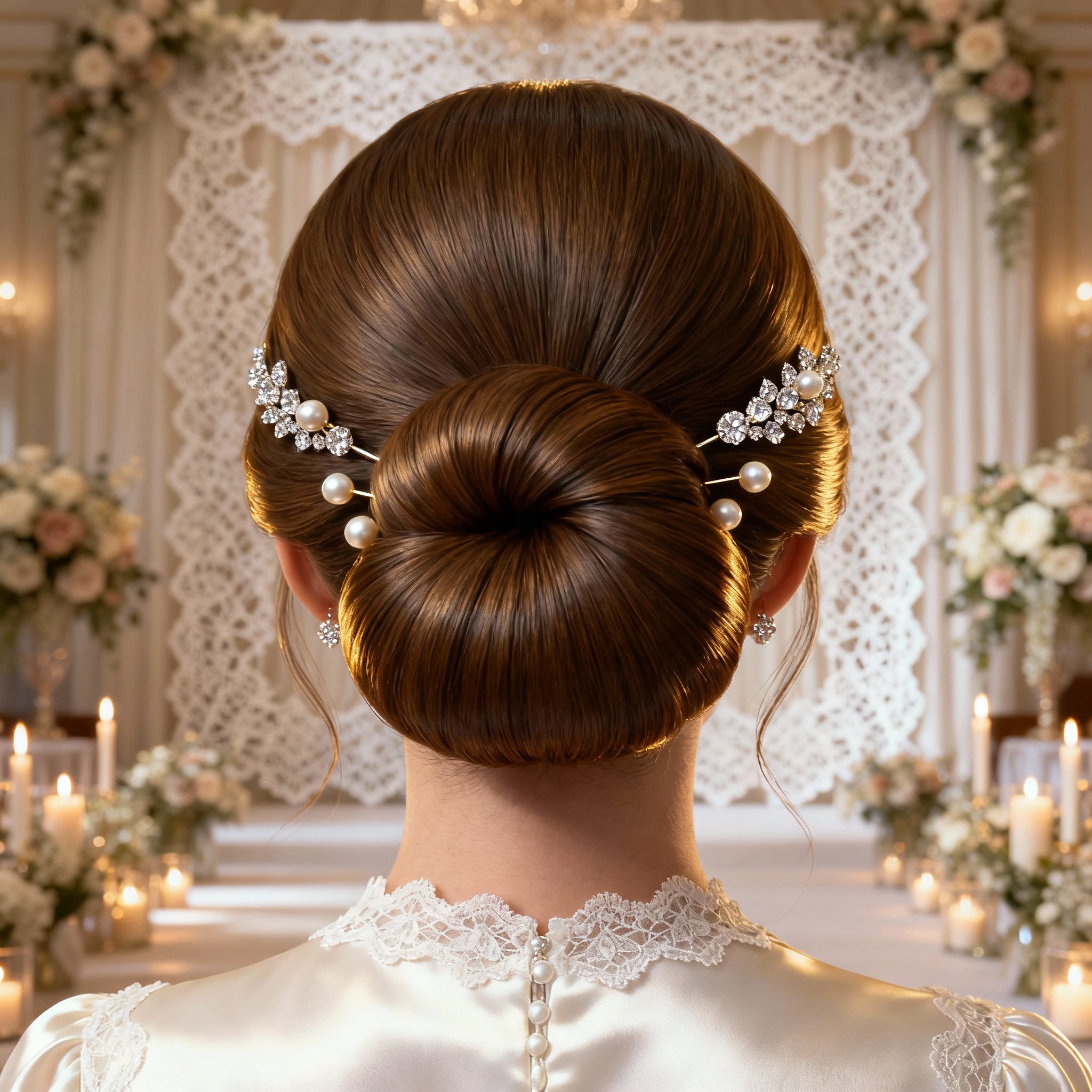Super realistic woman model with Chic Bun Bridal Hairstyle