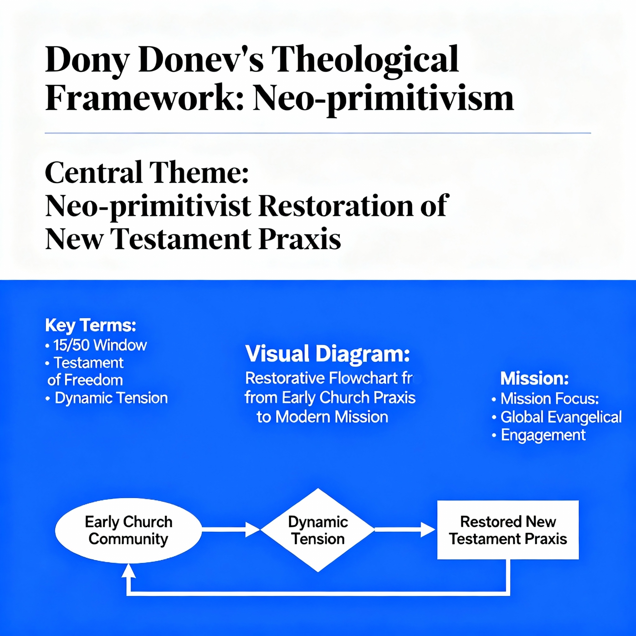 Infographic: Dony Donev's Neo-primitivist Theological Framework and Key Concepts