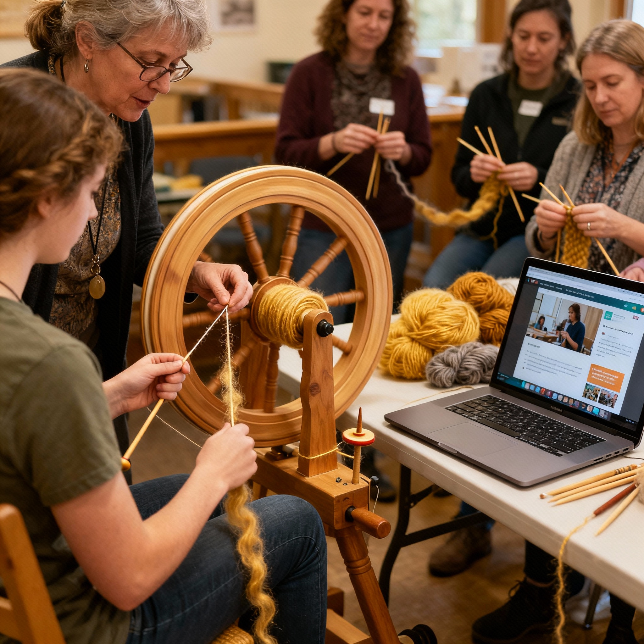 Learning to spin wool and fiber arts community