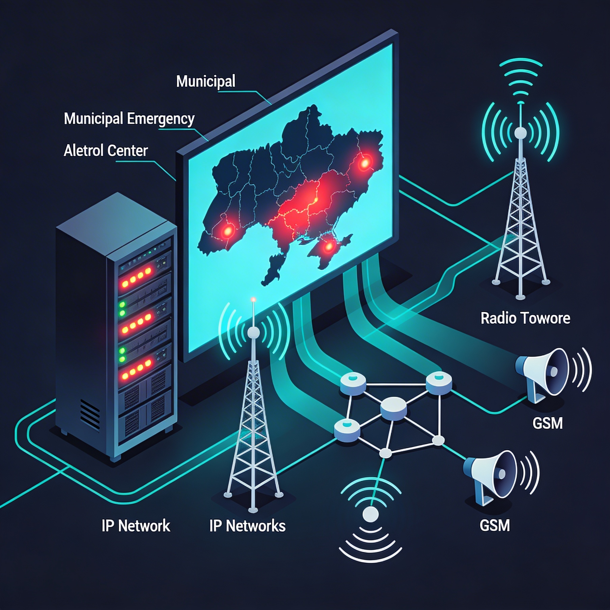 Схема мультиканального оповіщення МАСЦО — IP, GSM, VHF
