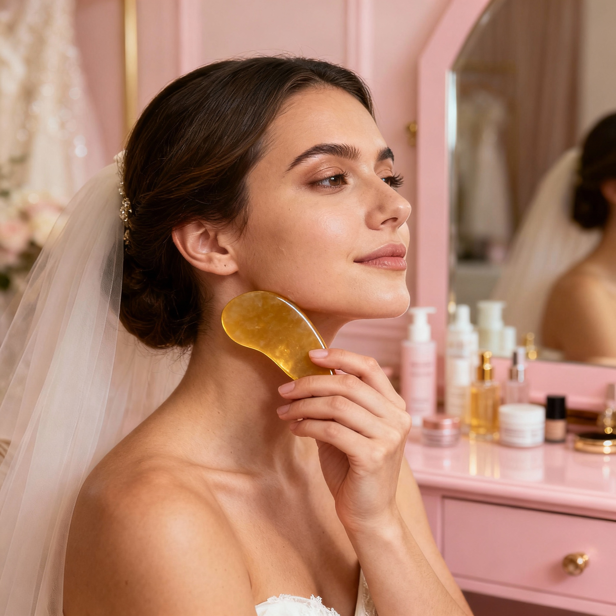Face workout and gua sha massage to reduce puffiness and achieve lifted bridal glow