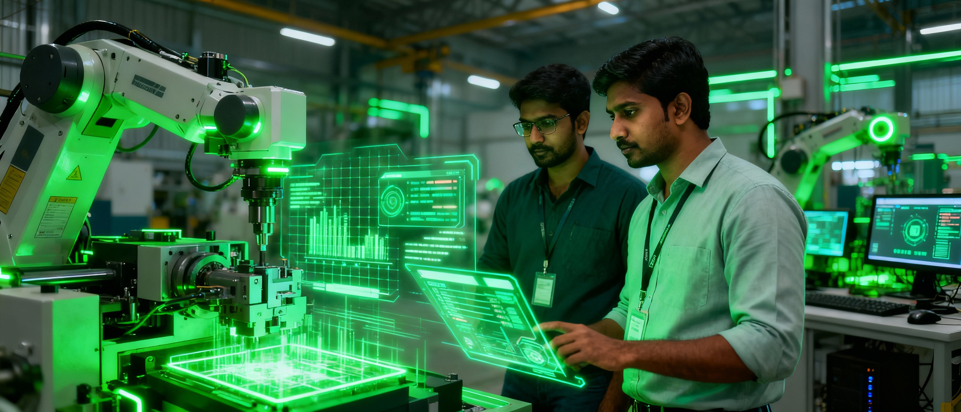 Smart manufacturing plant with connected machines and IT systems