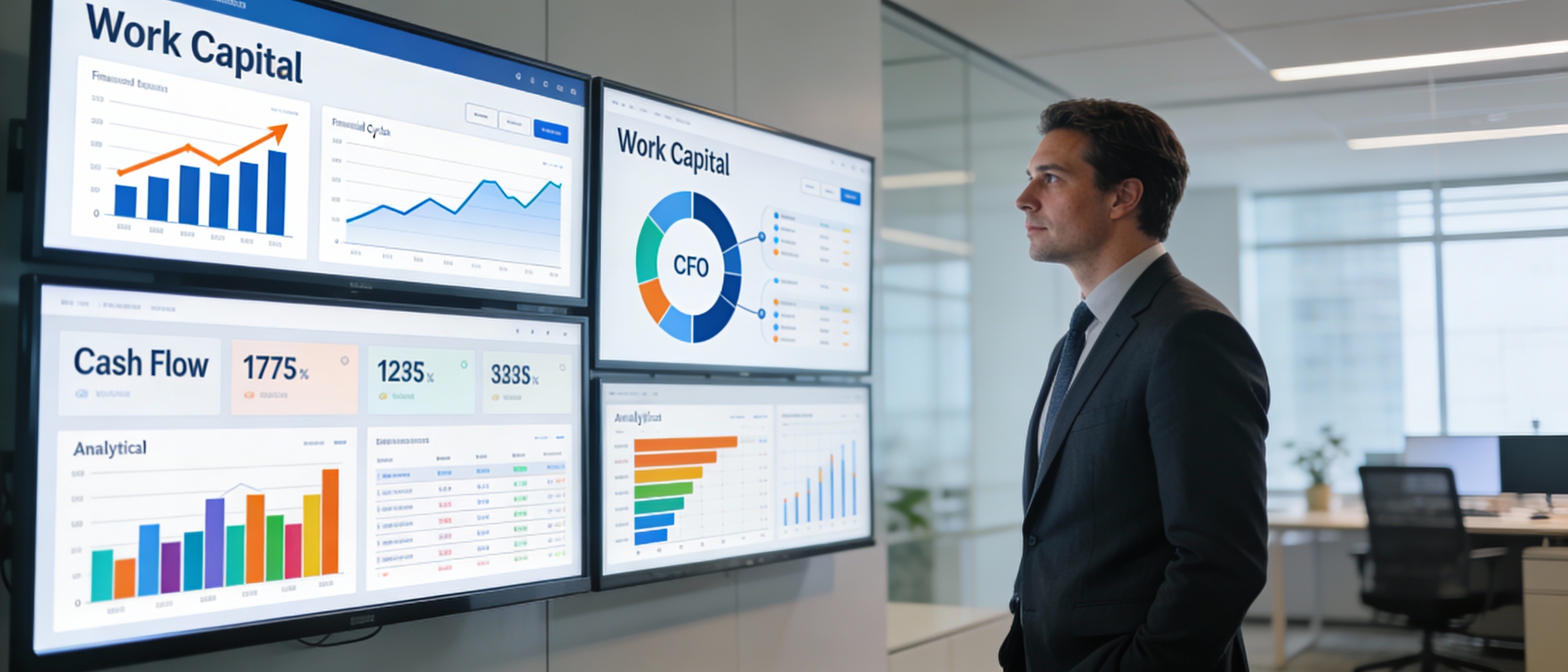 CFO analyzing working capital turnover metrics on digital dashboards