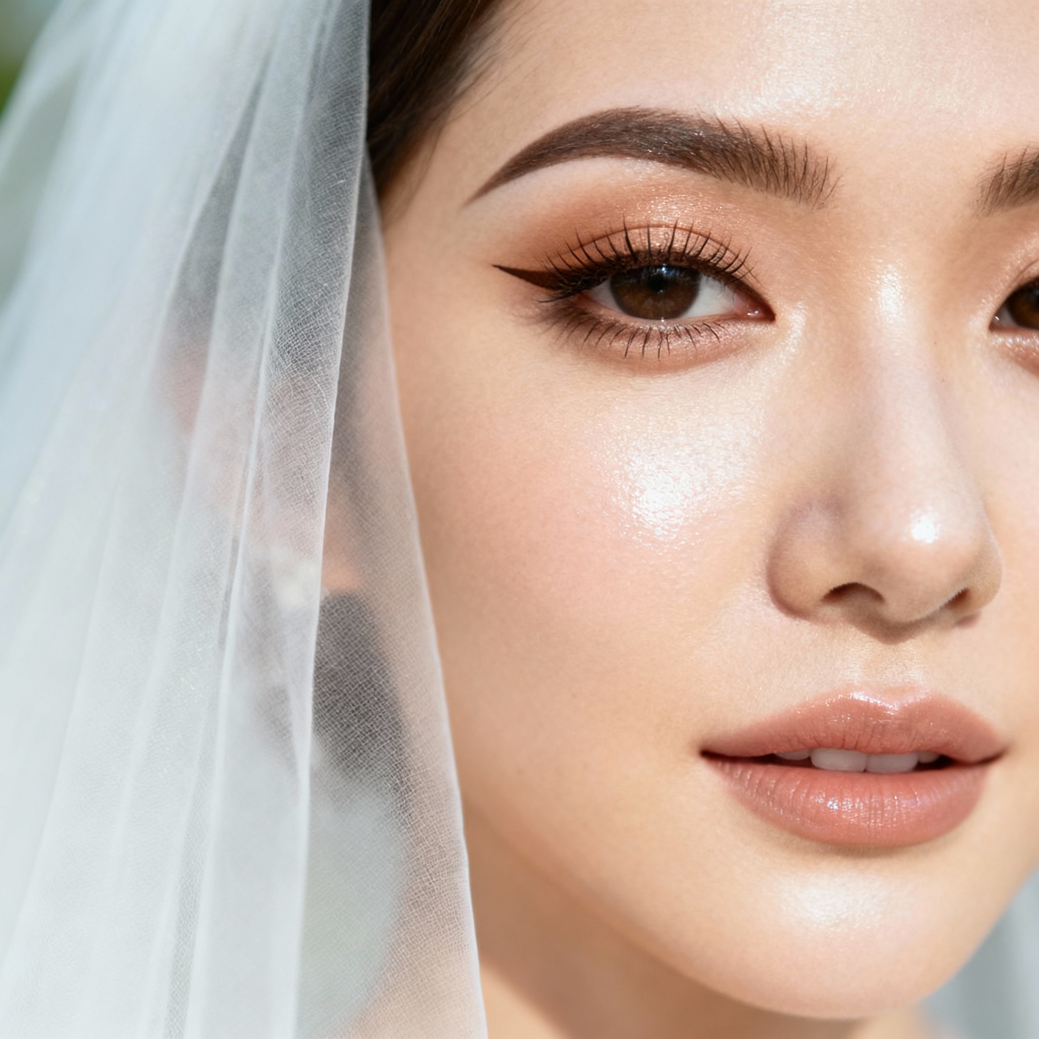Bridal look with refined kitten wing eyeliner