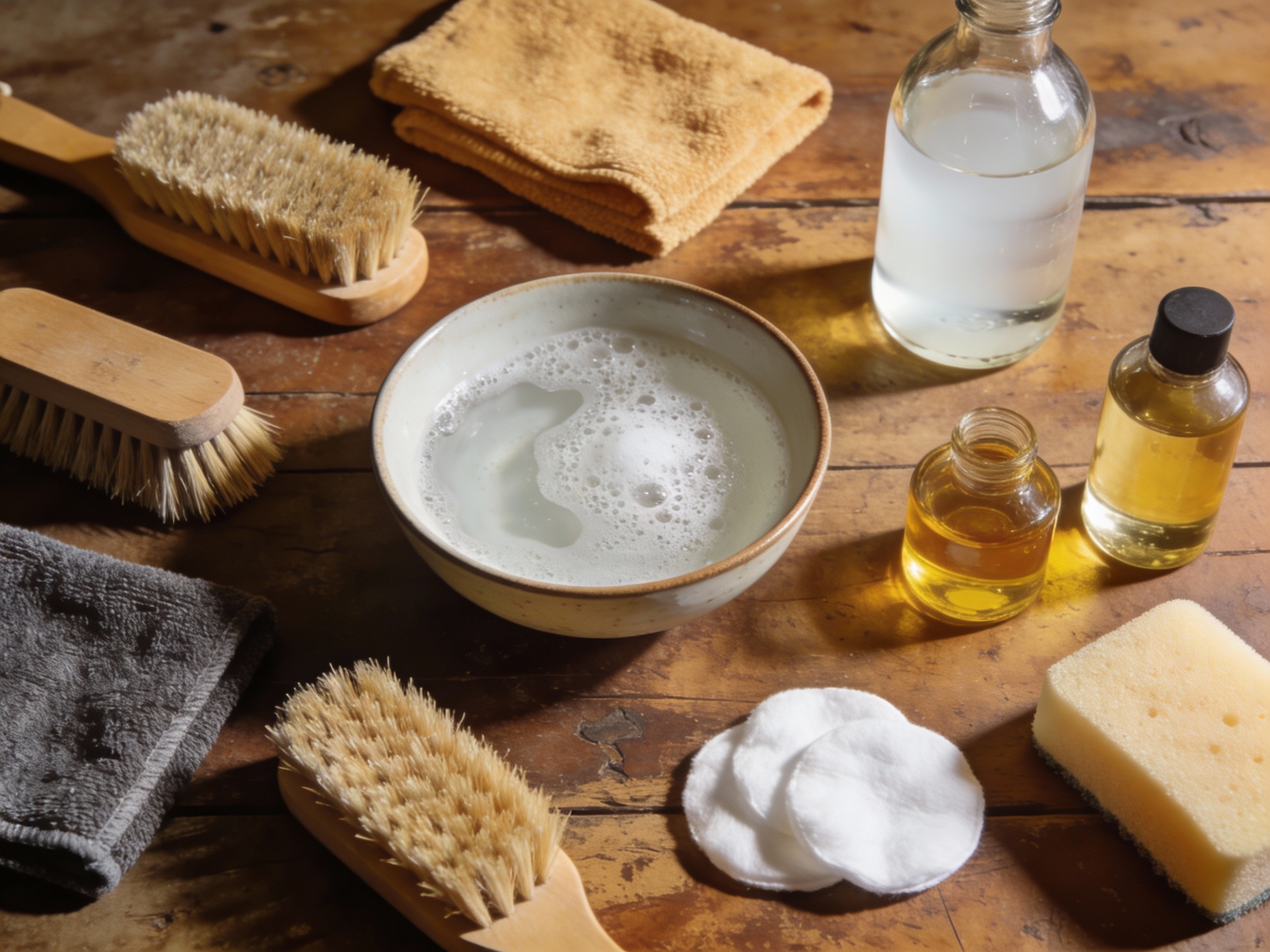 Fournitures complètes pour nettoyer un meuble ancien avec délicatesse